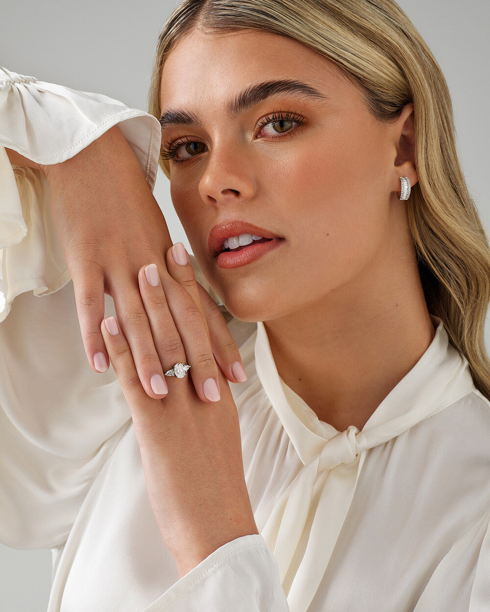 1.65 Carat TW Three Stone Oval and Pear Shaped Laboratory-Grown Diamond Engagement Ring in 14kt White Gold Revat Jewels