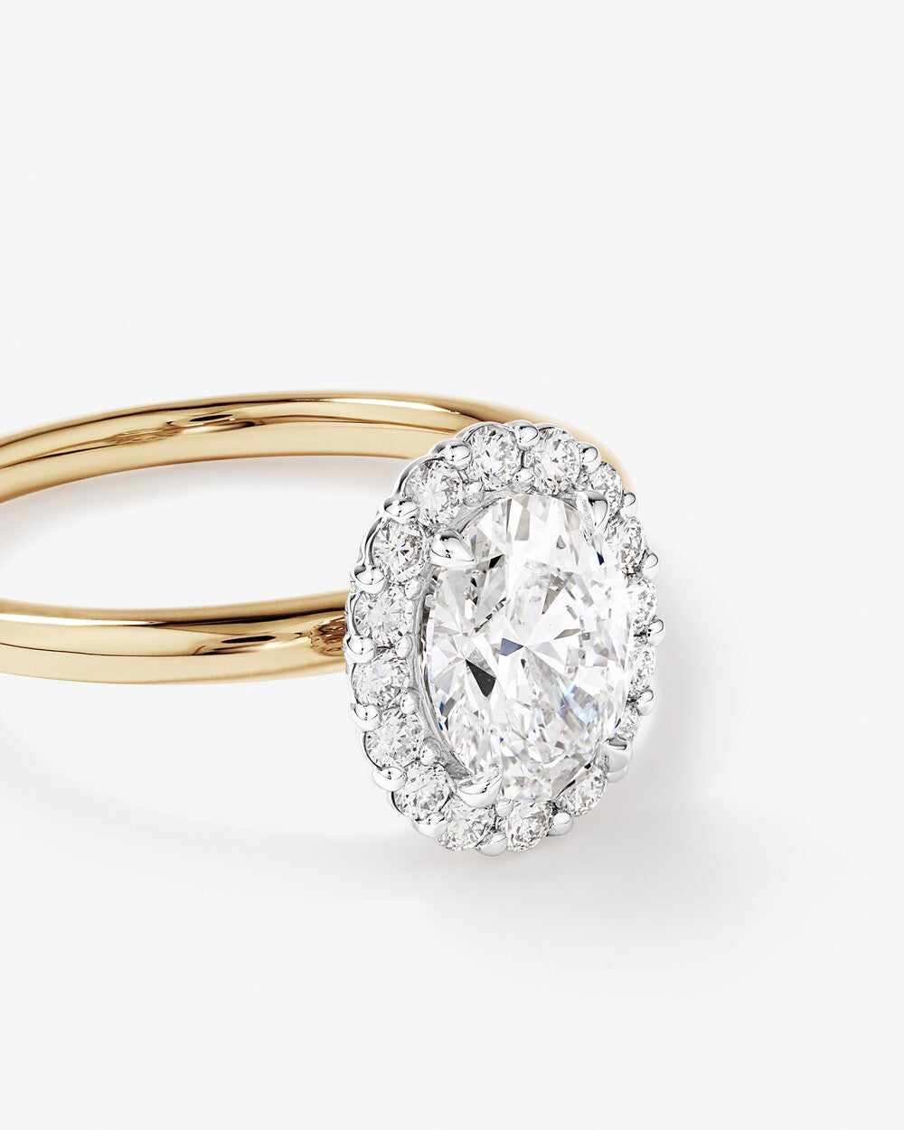 1.46 Carat TW Oval Cut Laboratory-Grown Diamond Halo Engagement Ring in 14kt Yellow and White Gold Revat Jewels