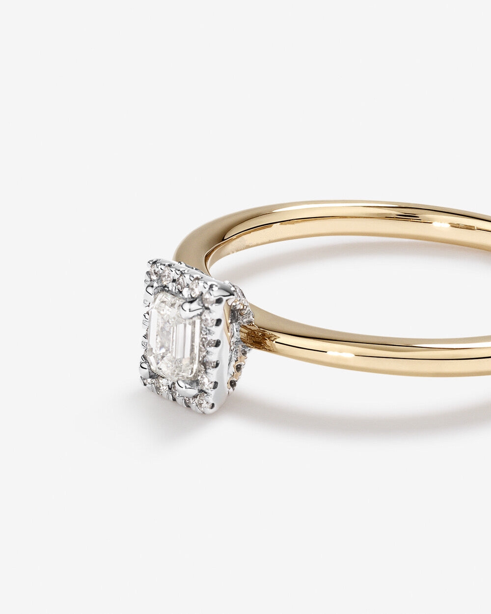0.31 Carat TW Emerald Cut Diamond Halo Engagement Ring in 14kt Yellow and White Gold Revat Jewels