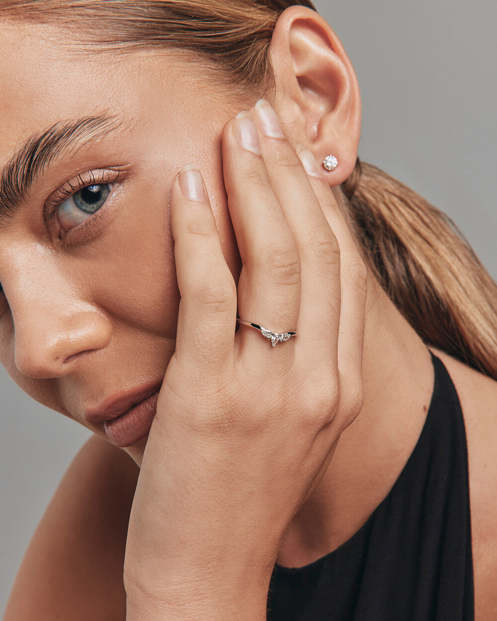 0.25 Carat TW Pear Diamond Curved Wedding Band in 14kt White Gold Revat Jewels